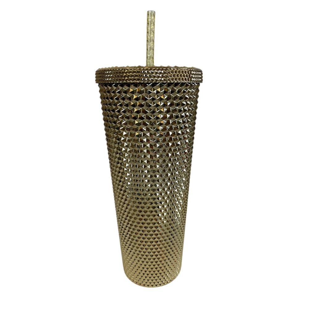 Starbucks 24 oz metallic gold studded Venti Cold Cup 2022 Holiday Tumbler - Picture 3 of 11
